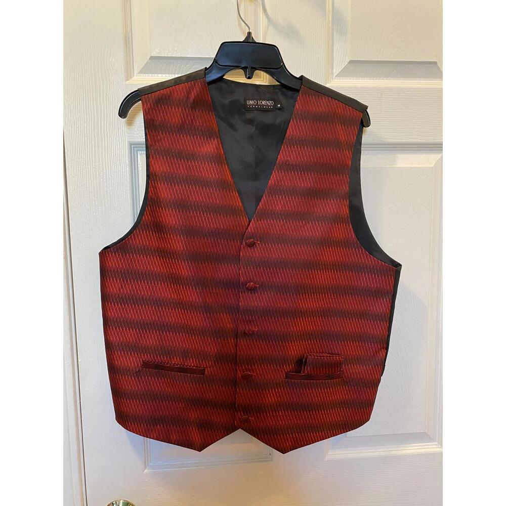 UMO LORENZO Formalwear Men's Vest Red and Black Patterned Size Medium